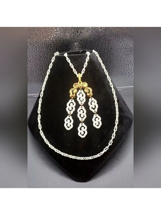 Trifari Jewelry - Trifari White Gold Double Strand Pendant Necklace